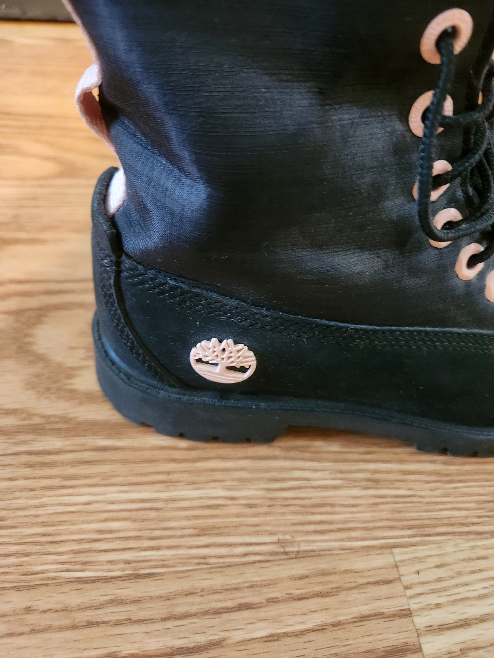 Timberland Black Women’s Lace-Up Combat Boots with Pink Eyelets - Picture 2 of 5